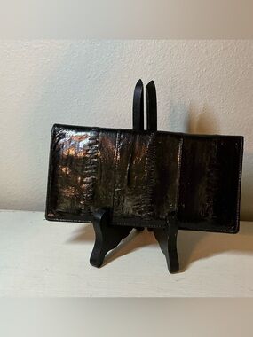 Vintage Black Eel Skin Folded checkbook Wallet